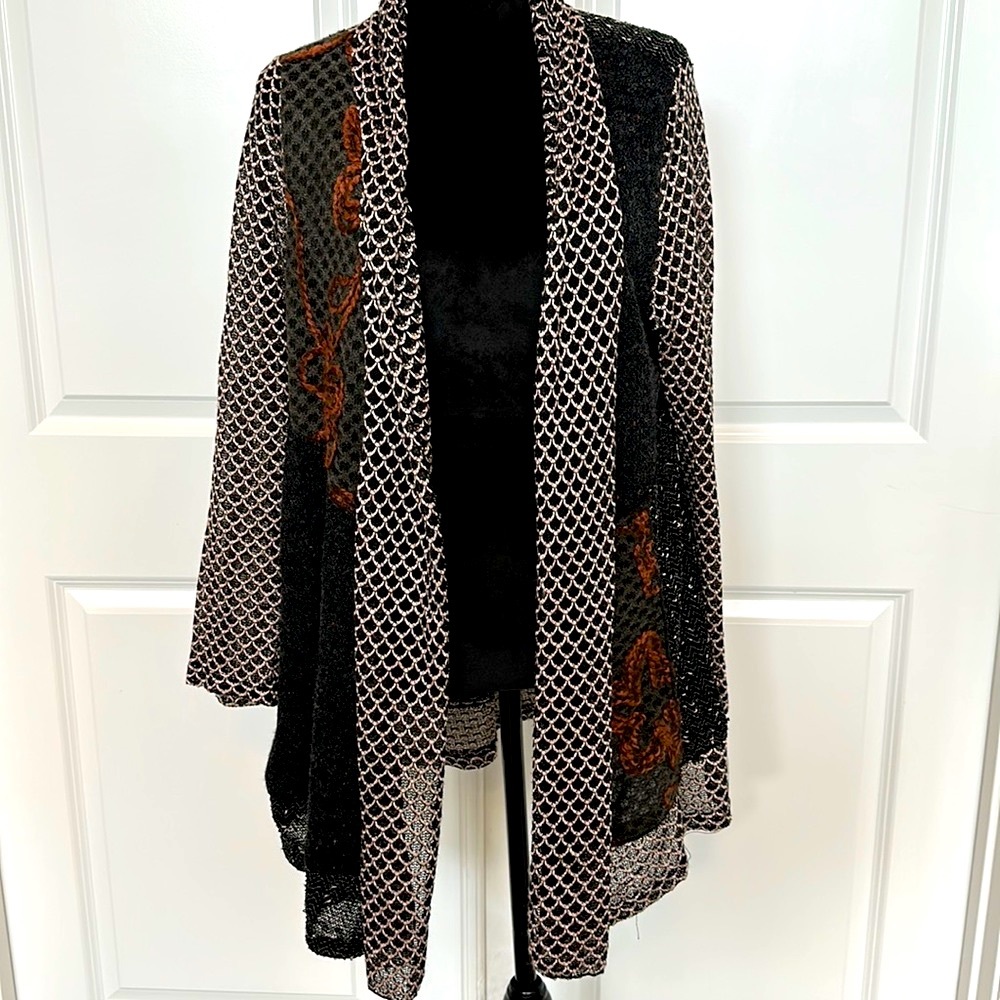 Fleur De Lis Mix Media Mermaid Scale, Knit, and Floral Embroider Cardigan